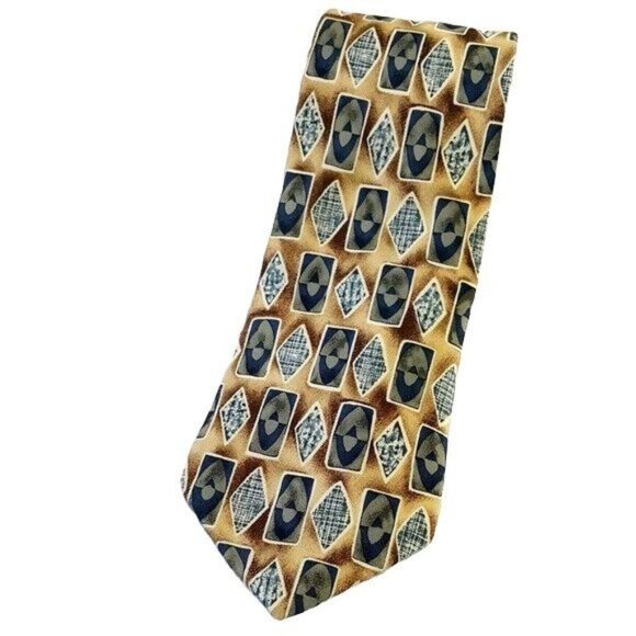 Brooks Brothers Makers Mens Silk Tie Brown Blue 58.5" Geo Classic Pointed USA - Picture 4 of 6